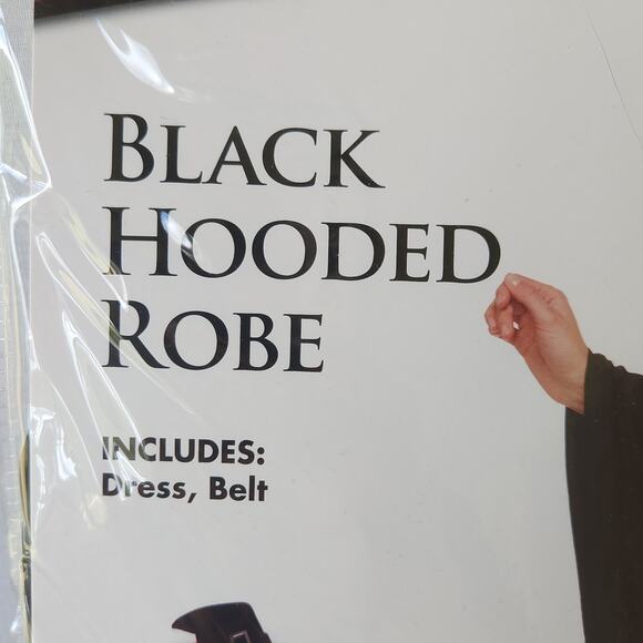 Spirit Halloween Black Hooded Robe Adult Size Large XL Dress Up Witch Dark Angel - Picture 4 of 6